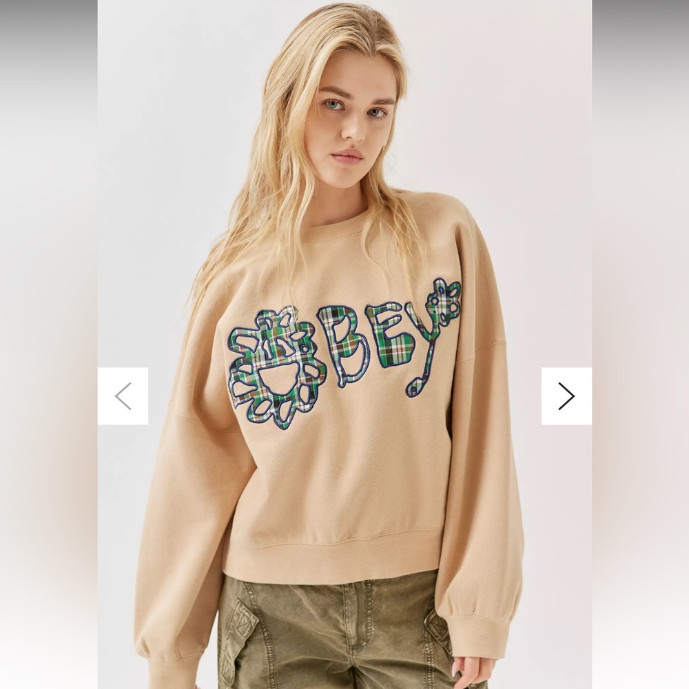 Obey Tan Boxy Oversized Sweatshirt